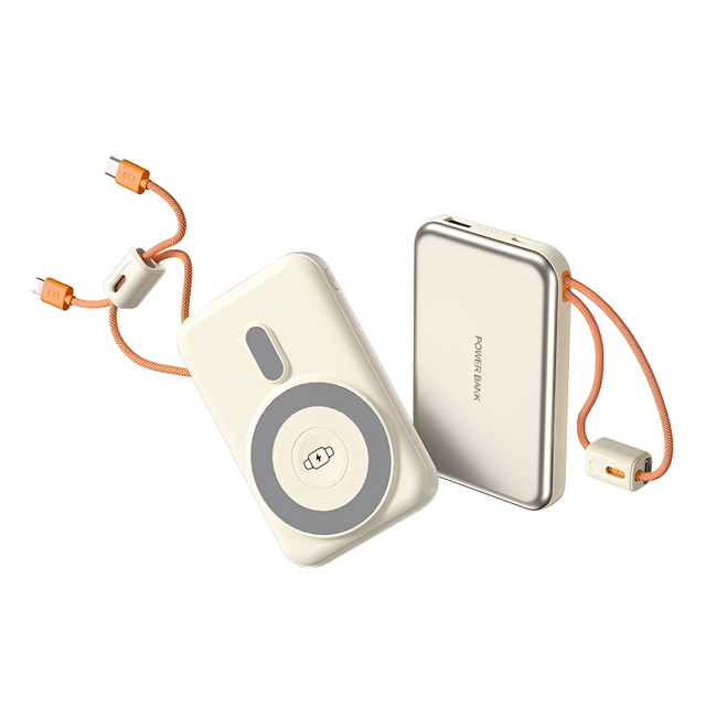 Portable Aluminum Alloy 10000mAh High Capacity Magnetic Wireless Power Bank 3 1 Back Clip Charger Built-in Cable Fast Charging