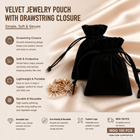 Pochette à bijoux en velours noir sur mesure, avec cordon de serrage et logo personnalisé, pour petites entreprises, fournitures professionnelles, rubans multi-styles