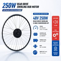 Kit de Conversión de Bicicleta Eléctrica con Motor de Buje Trasero de 48V 250W, Impermeable, con Pantalla LCD8H y Juego de Ruedas con Engranajes para MTB