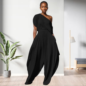 Conjunto de Pantalones y Top de Un Hombro de Color Sólido Personalizable para Mujer, 2 Piezas, a la Moda - Product Image 4