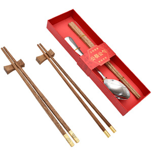 Juego de palillos y cuchara de madera de ala de pollo sin pintar, utensilios para servir sin cera con logotipo grabado, regalo para el Año Nuevo Chino - Product Image 2