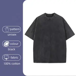 卸売100% ヘビーコットンブラックカスタムTシャツバラエティサイズ酸洗浄プレミアムTシャツグラフィックデザインモックネックTシャツ