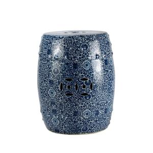 Moroccan Diamonds 18" Ceramic Drum Garden Stool, Blue/White