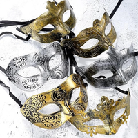 Masque de prince vintage pour mascarade, masque antique en cuivre argenté avec yeux, masque en plastique rétro avec couronne, masques de costume d'Halloween