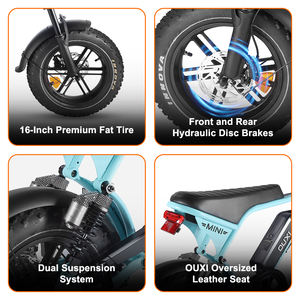 V8 Ultra Mini Elektrische Fatbike 16 inch Wiel Borstelloze Motor 36V 10.5AH Lithium Dubbele Vering 7-versnellingen Stalen Frame E-bike OUXI <span class=keywords><strong>BR</strong></span> - Product Image 3