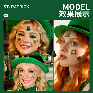 Autocollants de trèfle <span class=keywords><strong>irlandais</strong></span> vert auto-adhésif à quatre feuilles pour enfants St Patricks Day Face Body Party Celebrations - Product Image 5