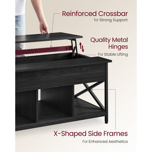 Kainice có thể điều chỉnh nâng hàng đầu Bàn cà phê Màu Đen Gấp bàn trà mở rộng công suất lớn Ngăn Gỗ đồ nội thất gia đình - Product Image 4