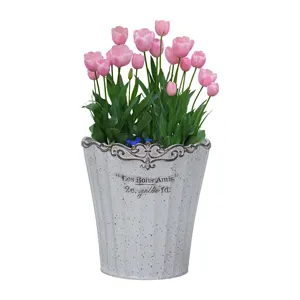 Coffco Pot bunga plastik 9 inci, Pot tanaman renda Vertikal gaya Retro warna kustom dekorasi taman vas tanaman Bonsai hidroponik