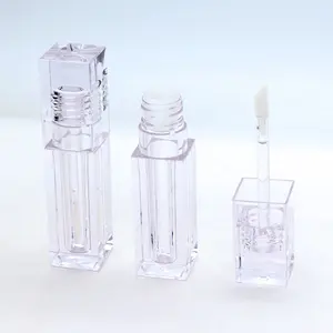 JIE MEI Stock MOQ 100PCS High Quality Square 5ML Lip Gloss Bottle Wholesale Empty Plastic All Clear Transparent Lipgloss Tube