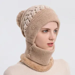 Outdoor Sports Woll gestrickte Winter Beanie Hunter Mütze mit Radsport Sturmhaube Gesichts bedeckung und Hals wärmer Set für Frauen