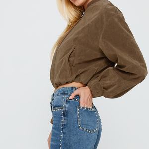 Veste en daim surdimensionnée OEM, veste bomber en cuir PU à manches longues pour femmes - Product Image 3