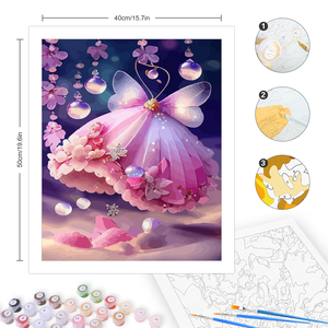 ชุดเดรสพิมพ์ลายผีเสื้อสีชมพูสำหรับผู้เริ่มต้นเป็นมิตรกับชุดตัวเลข40x5 0ซม./16x20นิ้วสำหรับศิลปะบนผนังบ้านเรื่องแนวนอน - Product Image 3