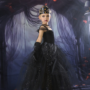 Robe de bal de la Reine Noire de Halloween pour filles, costume de cosplay pour enfants en polyester - Product Image 3