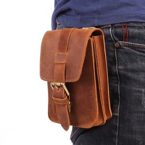 Sac banane en cuir de vache véritable Andong pour hommes et garçons, petits sacs pour téléphone, sacs de ceinture en cuir Crazy Horse, sac à main rétro pour affaires et activités de plein air - Product Image 1
