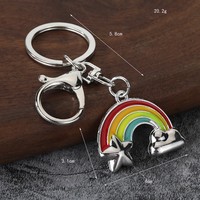Porte-clés en métal émaillé motif dessin animé Arc-en-ciel Étoile Nuage, couleur or et argent, pendentif de sac, cadeau souvenir tendance