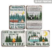 Crea Recuerdos, Un Camping a la Vez, Letrero Metálico Vintage con Diseño de Autocaravana y Pino, Decoración de Pared para Camping, Cabañas y Parques de Autocaravanas