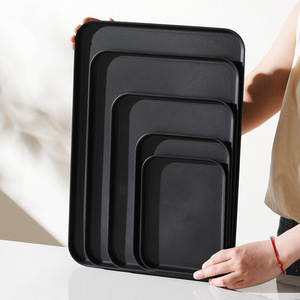 Black <b>Plastic</b> Rectangular Tray <b>Set</b> Thickened Food Grade Serving Trays For <b>Tea</b> Coffee Household Use - Product Image 1