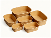 Bol en papier kraft rectangulaire personnalisé, impression sur papier biodégradable, bol à salade en papier kraft de haute qualité avec couvercle pour aliments