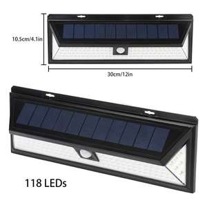 Lampes solaires d'extérieur 118 LED, applique murale solaire LED étanche avec détecteur de mouvement, 3 modes, super lumineuse pour jardin, porte d'entrée, garage, allée - Product Image 6
