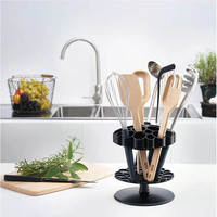 Grand porte-ustensiles de cuisine en plastique noir pour ustensiles de cuisine et outils de nettoyage avec rangement des épices