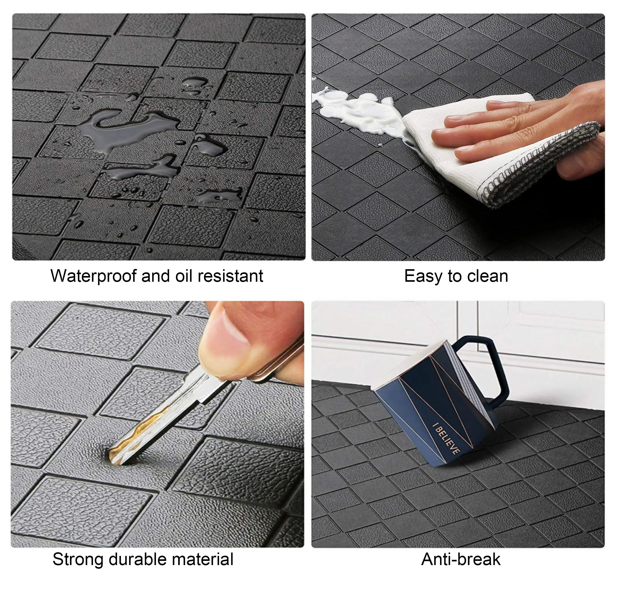Non-Slip Black Kitchen anti-fatigue mats Durable Resistant Waterproof Anti Fatigue Standing Floor Mat