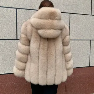 Cappotto Invernale <span class=keywords><strong>da</strong></span> <span class=keywords><strong>Donna</strong></span> con Cappuccio in Vera Pelliccia di Volpe, Giacca Invernale in Pelle con Pelliccia Naturale - Product Image 1