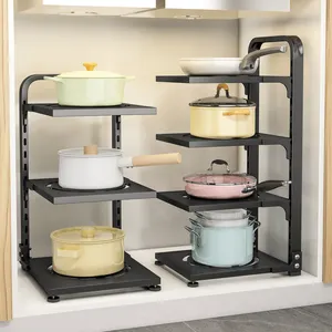 厨房柜台和橱柜收纳器储物锅架收纳器可调锅盖架收纳器锅碗瓢盆