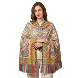 Antique Indian Long Kani <b>Shawls</b> Handmade Pashmina Cashmere Wool Silk Woven Satin Premium Upmarket Kashmir Pattern Breathable - Product Image 2