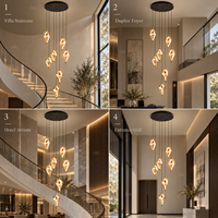Lustre moderne pour escalier, abat-jour en verre ambré en forme de goutte, 8 lumières LED à filament, 580 mm, pour escalier de villa, atrium d'hôtel, plafond