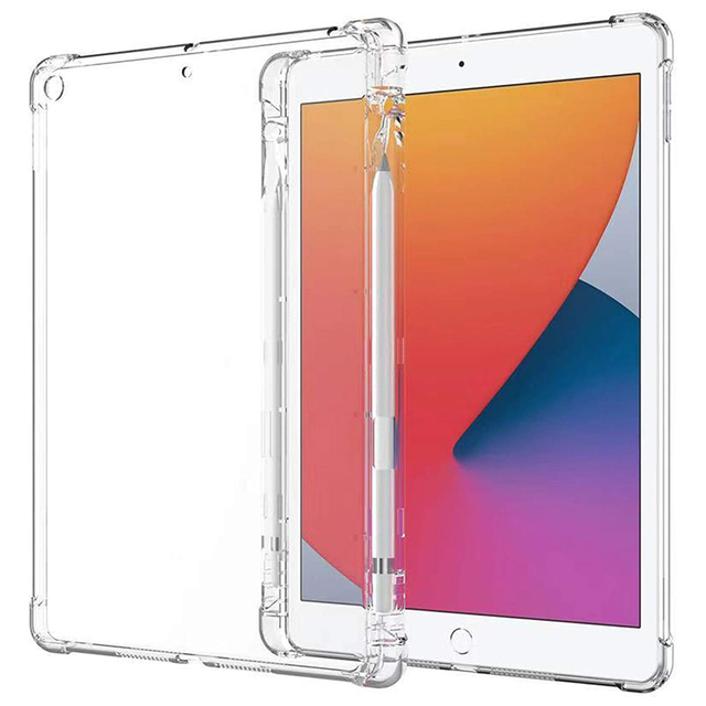 Clear Case for iPad 10.2 Inch 7th/8th/9th Generation 2021/2020/2019 with Pencil Holder Shockproof Transparent TPU Back Cover