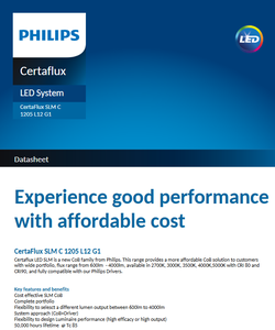 Prix du produit PHILIPSs CertaFlux SLM C 1205 L12 G1 600lm-4000lm 19w LED COB Chip 2700k-5000k Ra80/90 Garantie de 3 ans - Product Image 2