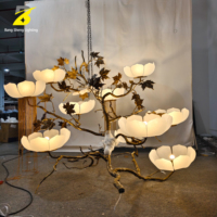 Grand lustre en forme de branche d'arbre, style asiatique moderne, luminaire de plafond pour hall d'hôtel