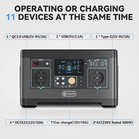 Estación de Energía Portátil de Iones de Litio de Múltiples Salidas, 500W, 520Wh, 12V CC, Generador Solar con Carga para Automóvil