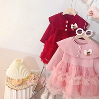 Robe de princesse pour bébé fille à manches longues, jupe moelleuse, douce, violette, à pois, en maille, robe rouge pour bébé fille