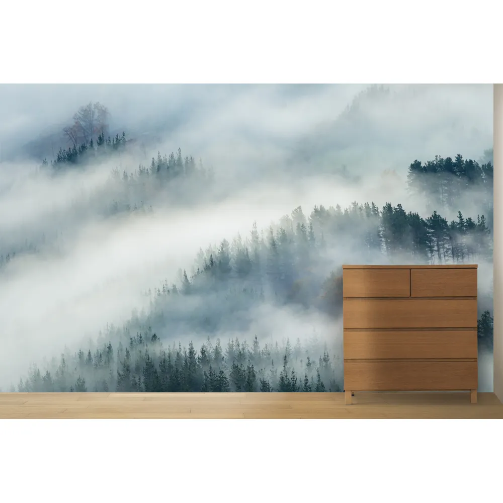 Foto personalizada Water-Proof Wallpaper Adesivo Foggy Forest Landscape 3d Wall Mural