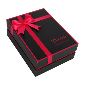 Zwarte satijn gevoerde moderne luxe lingerie cadeaudozen met matte laminatie, embossing, UV-coating en strik-papierverpakking - Product Image 2