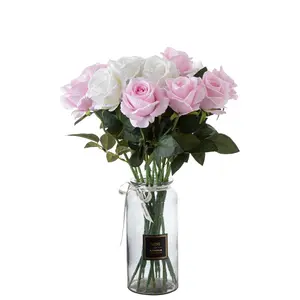 Оптовая продажа, Лидер продаж, длинный одностворчатый искусственный фланелевый вельветовый цветок розы для свадебного украшения