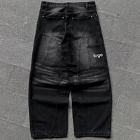 Jeans en denim surdimensionnés à motif drapeau, coupe ample, délavés à l'acide, style vintage, streetwear personnalisé, avec motifs brodés personnalisés du fabricant