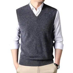 Old Men Warm Vest Lamb Wool Men's V Neck Merino Wool Sweater for Men