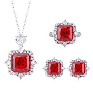 Temperamento de lujo <span class=keywords><strong>Granada</strong></span> circón rojo colgante anillo pendiente conjunto accesorios de moda europeos y americanos - Product Image 6