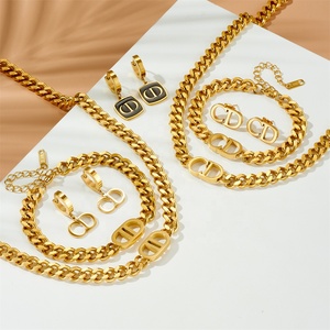 इन शैली में सोने की प्लेटेड डबल डी मोटी लिंक चेन हार हिप-हॉप क्रॉस-बॉर्डर फैशनेबल अक्षर स्टेनलेस स्टील पत्थर - Product Image 2