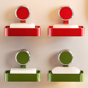 Stylish Modern Red/Green Punch-Free Wall-Mounted Plastic Soap <b>Box</b> <b>Strong</b> Adhesive Metallic Trim Drainage Waterproof Bathroom Set - Product Image 3