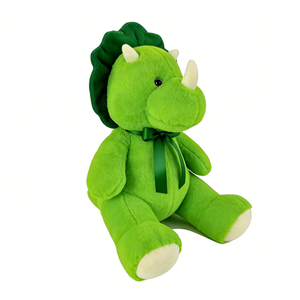 Peluche Triceratops vert vif avec ruban, jouet en peluche doux et moelleux en forme de dinosaure, cadeau pour la chambre d'enfant et les moments de câlin avant le coucher - Product Image 5