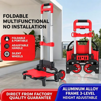 Chariot à main pliable multifonctionnel avec barre de traction télescopique en aluminium, chariot à plateau portable avec roues amortissantes