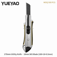 Cutter utilitaire robuste en caoutchouc de 18 mm avec lame de rechange SK5 en acier à haute teneur en carbone ultra-affûtée, pour usage industriel/DIY, OEM, 500 pièces