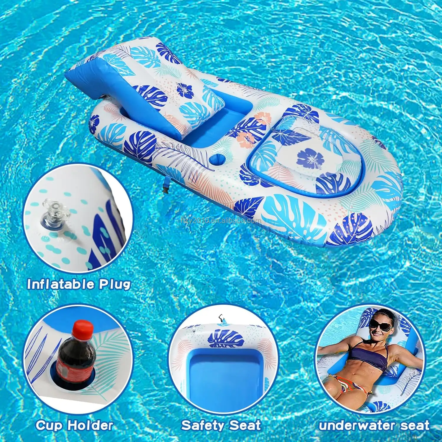Inflatable Rafts Pool Float Lounger with Headrest Cup Holder Ice Serving Bar