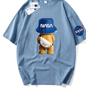 T-shirt in cotone a maniche corte vestibilità ampia con stampa orso, top estivo leggero per uomo e donna, per uso quotidiano - Product Image 6