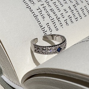 Bague en argent pur S925 Wenchi, design vintage et original, simple et élégante, incrustation de zirconium bleu, plaqué or 18 carats, ouverture réglable, Chine - Product Image 5