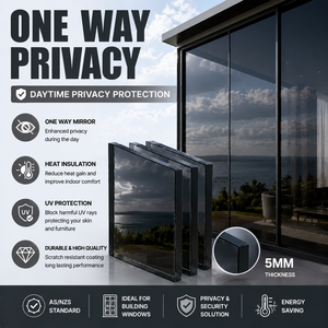 Vidrio Reflectante Tintado de 5 mm, Gris Oscuro, Espejo Unidireccional, Revestimiento de Privacidad, Aislamiento Térmico, Vidrio para Ventanas de Edificios, Estándar AS NZS - Product Image 1