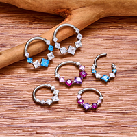 G23 ASTM F136 Titanium Piercing 16G Septum Hoop Nez Ring Hinged Clicker CZ Inlay Earrings Tragus Helix Women Body Jewelry